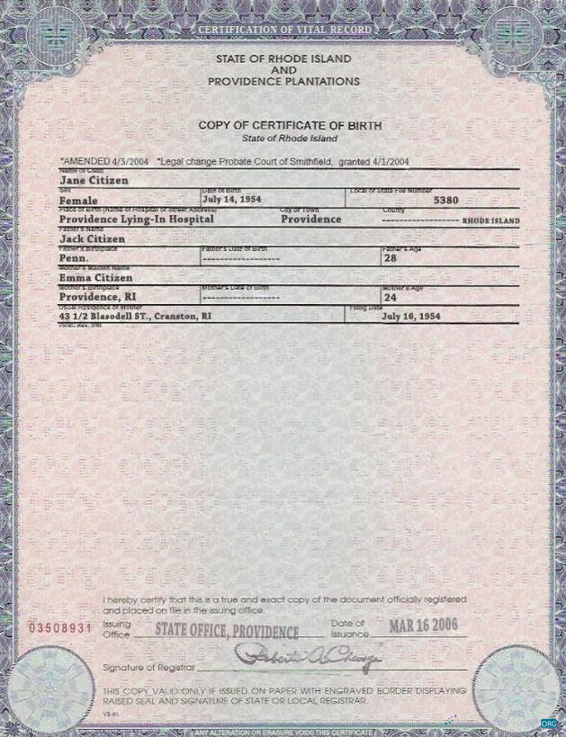 Download USA Rhode Island state birth certificate template in PSD format Photoshop template